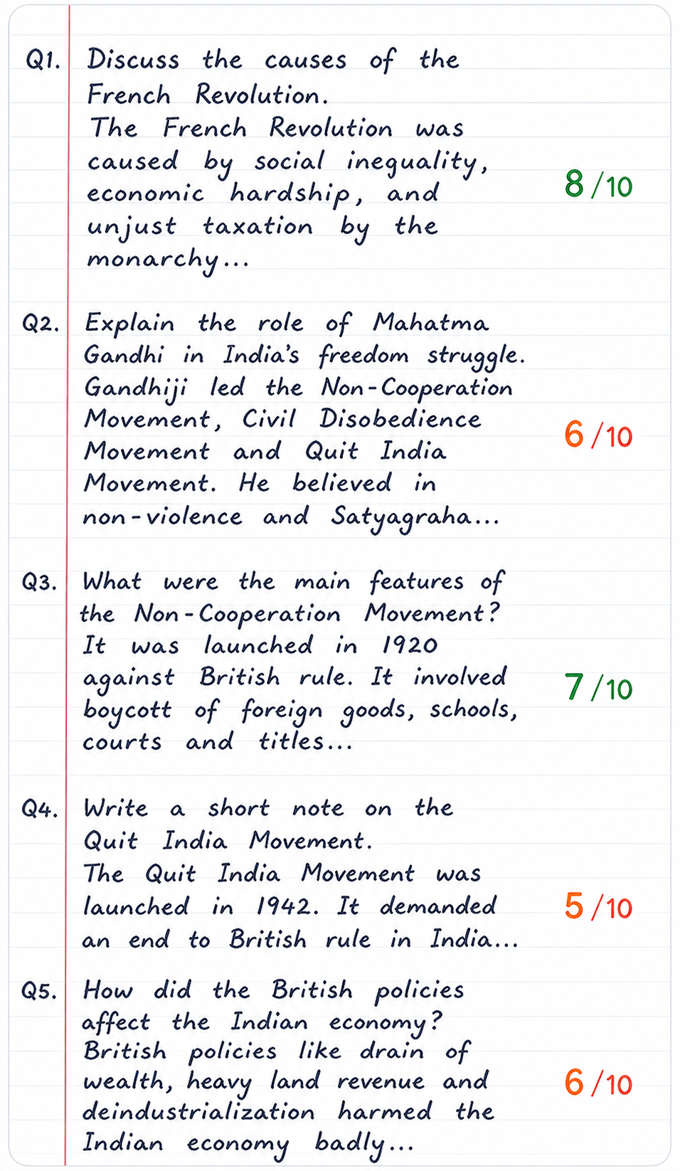 Scanned handwritten answer sheet